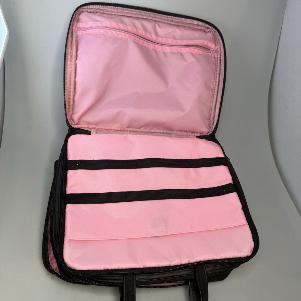 Modella Organizer Makeup Travel Bag XL Black Nylon Pink Liner 13x10 EUC - Picture 16 of 16